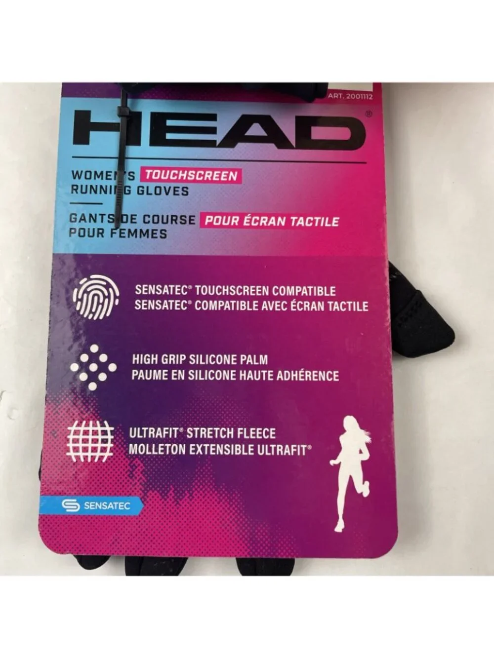 HEAD Touchscreen Running Gloves Women’s L High Grip Silicone Palm Ultrafit Black